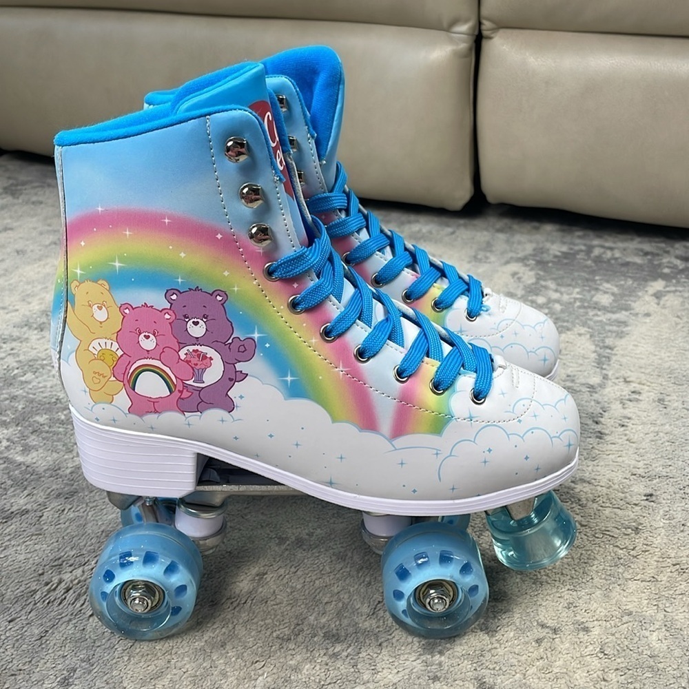 New Dolls Kill Care Bears Roller Skates Glitter Rainbow Cloud Squad Blue Sz 9 - Picture 4 of 12